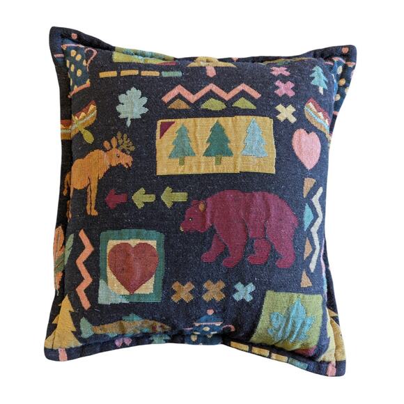 Nettle Creek Cabin Moose Bear Canoe Woodland Decorative Pillow 16" x 15" - Picture 1 of 2